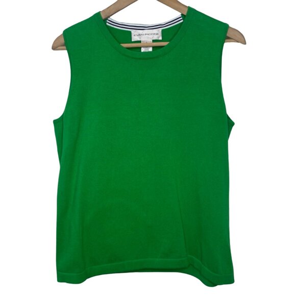 Evan Picone Tops - EVAN PICONE | Vibrant Green Sleeveless Cotton Blend Crewneck Tank | Size L